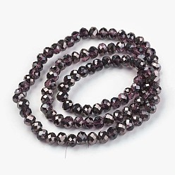 Brun De Noix De Coco Plaquent verre transparent perles brins, demi-plaqué noir, facette, rondelle, brun coco, 4x3mm, Trou: 0.4mm, Environ 123~127 pcs/chapelet, 16.5~16.9 pouce (42~43 cm)