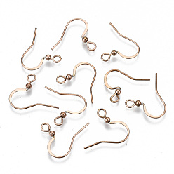 Rose Gold 304 Stainless Steel French Earring Hooks, Flat Earring Hooks, Ear Wire, with Horizontal Loop, Cadmium Free & Nickel Free & Lead Free, Rose Gold, 15~17x18mm, Hole: 2mm, 21 Gauge, Pin: 0.7mm