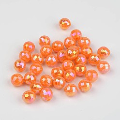 Orange Faceted Colorful Eco-Friendly Poly Styrene Acrylic Round Beads, AB Color, Orange, 8mm, Hole: 1.5mm, about 2000pcs/500g