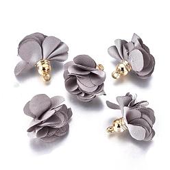 Gray Cloth Pendant Decorations, with Acrylic Findings, Flower, Gray, 25~30x28~35mm, Hole: 2mm