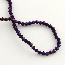 Purple Plated Electroplate Glass Bead Strands, Rainbow Plated, Faceted Bicone, Purple Plated, 4x4.5mm, Hole: 1mm, about 92~96pcs/strand, 13.78~14.37 inch
