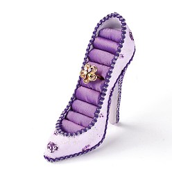 Lilac Flannelette & Resin High-Heeled Shoes Jewelry Displays Stand, Earring Necklace Ring Jewelry Holder Stand Display, Lilac, 15x4.6x13.5cm