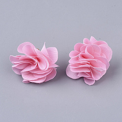 Pearl Pink Cloth Pendant Decorations, with Acrylic Findings, Flower, Pearl Pink, 25~30x28~35mm, Hole: 2mm