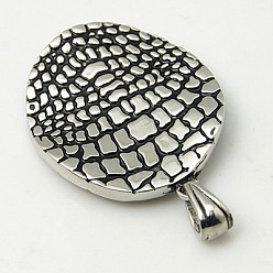 Antique Silver 304 Stainless Steel Pendants, Flat Round, Antique Silver, 35x28x3mm, Hole: 8.5x5mm
