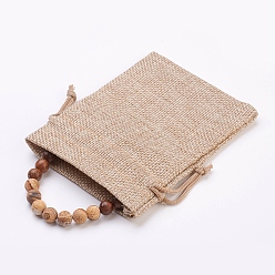 Picture Jasper Wood Beaded Stretch Bracelets, with Natural Picture Jasper Beads and Burlap Packing Pouches Drawstring Bags, 2 inch(52mm)