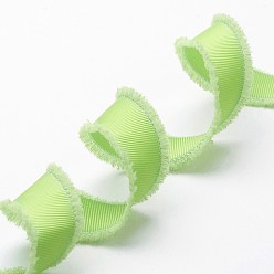Light Green Polyester Frayed Grosgrain Ribbons, with Fringe Tassel, Light Green, 1 inch(25mm), about 50yards/roll(45.72m/roll)