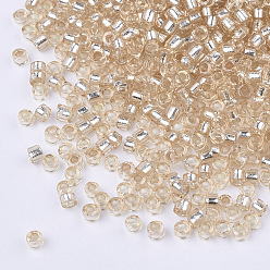 Pêche Perles cylindriques en verre, Perles de rocaille, Argenté, trou rond, peachpuff, 1.5~2x1~2mm, Trou: 0.8mm, environ 8000 pcs / sachet , environ 85~95 g /sachet 