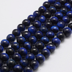 Dark Blue Natural Tiger Eye Bead Strands, Round, Dyed & Heated, Dark Blue, 10mm, Hole: 1.2mm, about 38pcs/strand, 14.9 inch~15.5 inch