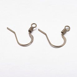 Antique Bronze Brass French Earring Hooks, with Horizontal Loop, Flat Earring Hooks, Antique Bronze, 15mm wide, 22 Gauge, Pin: 0.6mm, Hole: 1mm