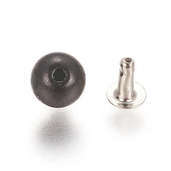Black ABS Plastic Imitation Pearl Rivet Studs, with Iron Findings, Black, 6mm, Finding: 4x5mm