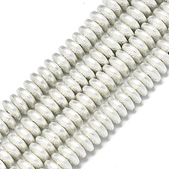 Plaqué Argent Galvanoplastie non magnétiques hématite synthétique brins de perles, Style mat, cahoteuse, disque, Plaqué Argent, 8x3mm, Trou: 1.4mm, Environ 120~122 pcs/chapelet, 15.75 pouce (40 cm)