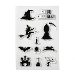 Witch Silicone Stamps, for DIY Scrapbooking, Photo Album Decorative, Cards Making, Stamp Sheets, Halloween Themed Pattern, Pattern: 14~45x14~52mm, 160x108x3mm