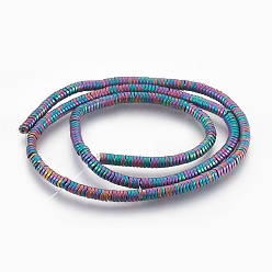 Multi-color Plated Electroplated Non-magnetic Synthetic Hematite Bead Strand, Twist Square, Frosted, Multi-color Plated, 3x1mm, Hole: 0.8mm, about 384pcs/strand, 15.7 inch(40cm)