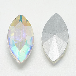 Crystal AB Pointed Back Glass Rhinestone Cabochons, Back Plated, Faceted, Horse Eye, Crystal AB, 18x9x5mm