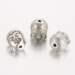Antique Silver Tibetan Style Beads, Cadmium Free & Nickel Free & Lead Free, Buddha Head, Antique Silver, 11x9x8mm, Hole:1.5mm