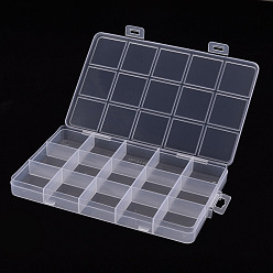 Clear Polypropylene(PP) Bead Storage Containers, 15 Compartments Organizer Boxes, Rectangle with Cover, Clear, 15.8x9.6x1.7cm, Hole: 13x6mm, compartment: 3x3cm