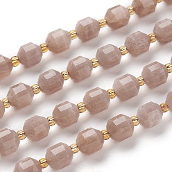 Sunstone Natural Sunstone Beads Strands, Round, Faceted, 7x7x8mm, Hole: 0.8mm, about 38pcs/strand, 15.35 inch(39cm)