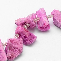 Hot Pink Electroplated Natural Agate Bead Strands, Druzy Agate, Nuggets, Dyed, Hot Pink, 22~37x14~17x17~21mm, Hole: 1.5mm, about 8pcs/strand, 5 inch