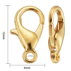 Golden Zinc Alloy Lobster Claw Clasps, Parrot Trigger Clasps, Cadmium Free & Nickel Free & Lead Free, Golden, 12x6mm, Hole: 1.2mm