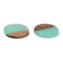 Pale Turquoise Resin & Walnut Wood Pendants, Flat Round, Pale Turquoise, 28.5x3.5~4mm, Hole: 1.5mm