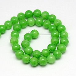 Lime Green Natural Yellow Jade Beads Strands, Dyed, Round, Lime Green, 6mm, Hole: 1mm, about 70pcs/strand, 15.75 inch