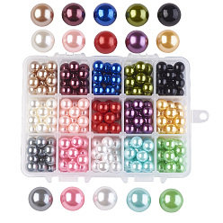 Mixed Color 15 Colors ABS Plastic Imitation Pearl Beads, No Hole/Undrilled, Round, Mixed Color, 10mm, about 18pcs/color, 270pcs/box