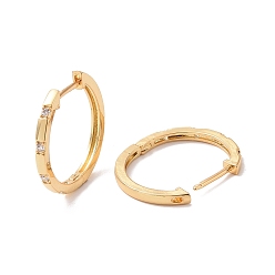Real 18K Gold Plated Clear Cubic Zirconia Hinged Hoop Earrings, Rack Plating Brass Jewelry for Women, Lead Free & Cadmium Free, Real 18K Gold Plated, 19x20x2mm, Pin: 0.7mm