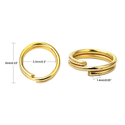 Golden Iron Split Rings, Double Loops Jump Rings, Cadmium Free & Lead Free, Golden, 6mm in diameter, 1.4mm thick, about 5.3mm inner diameter, about 11000pcs/1000g