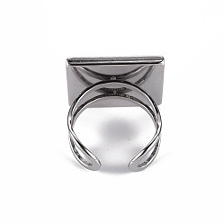 Stainless Steel Color 201 Stainless Steel Cuff Pad Ring Settings, Laser Cut, Square, Stainless Steel Color, Tray: 18x18mm, US Size 7 1/4(17.5)~US Size 8(18mm)