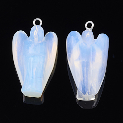 Opalite Opalite Pendants, with Iron Findings,Angel, Platinum, 29~30x15~17x9~10mm, Hole: 1.8mm