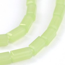 Vert Clair Facettes cuboïde couleur unie brins de billes de verre, vert clair, 4x2mm, Trou: 0.5mm, Environ 100 pcs/chapelet, 15.7 pouce
