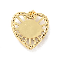 Mixed Color Heart Brass Micro Pave Clear Cubic Zirconia Pendants, with Resin Eyeball, Cadmium Free & Nickel Free & Lead Free, Real 18K Gold Plated, Mixed Color, 24x23x5mm, Hole: 3.5x5mm