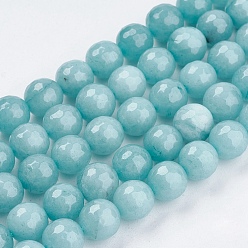Turquoise Pâle Jade naturel rangées de perles, teint, facette, ronde, turquoise pale, 10mm, Trou: 1mm, 38 pcs / chapelet, 14.5 pouce