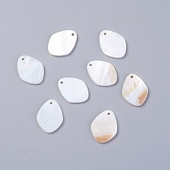 White Freshwater Shell Pendants, Oval, White, 20x15x1.5~2mm, Hole: 1.5mm