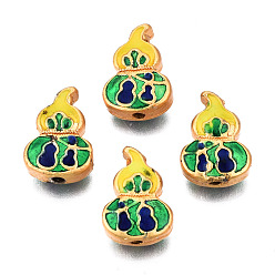 Sea Green Alloy Enamel Beads, Matte Style, Cadmium Free & Lead Free, Matte Gold Color, Gourd, Sea Green, 13x9x5mm, Hole: 1mm