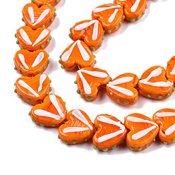Coral Opaque Handmade Bumpy Lampwork Beads Strands, Heart, Coral, 14.5~15.5x17~18x6.5~7.5mm, Hole: 1.5mm, about 35pcs/strand, 19.49 inch(49.5cm)