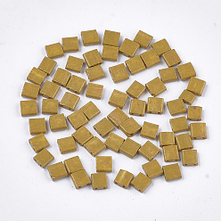 Goldenrod 2-Hole Baking Paint Glass Seed Beads, Rectangle, Goldenrod, 5x4.5~5.5x2~2.5mm, Hole: 0.5~0.8mm