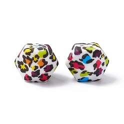 Colorful Silicone Beads, DIY Nursing Necklaces Making, Hexagon with Leopard Print Pattern, Colorful, 14x14x14mm, Hole: 2mm