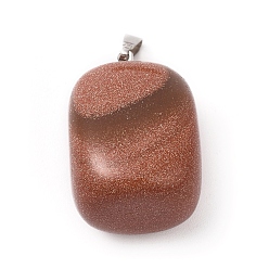 Pierre D'or Pendentifs Goldstone synthétiques, avec les accessoires en laiton de tonalité de platine, nuggets, 23~30x13~22x12~20mm, Trou: 5x3mm