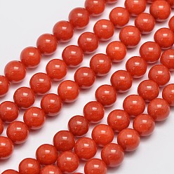 Orange Red Natural Malaysia Jade Beads Strands, Round, Dyed, Orange Red, 8mm, Hole: 1mm, about 48pcs/strand, 15 inch