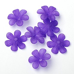 Violet Bleu Perles acryliques transparentes, givré, bouchons fleur de perles, bleu violet, 30x8mm, Trou: 1.5~2mm, environ314 pcs / 500 g