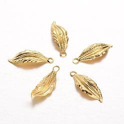 Golden Iron Pendants, Leaf, Golden, 26x9x1mm, Hole: 2.5mm
