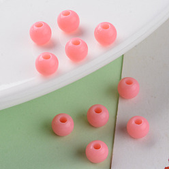 Salmon Opaque Acrylic Beads, Round, Salmon, 6x5mm, Hole: 1.8mm, about 4400pcs/500g
