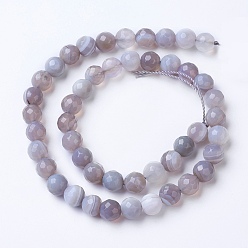 Silver Natural Banded Agate Beads Strands, Dyed & Heated, Faceted, Grade A, Round, Silver, 10mm, Hole: 1.2mm, about 38~41pcs/strand, 14.9 inch(38cm)