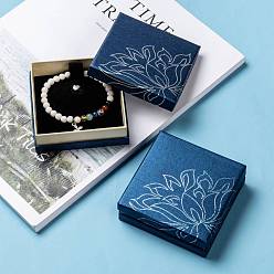 Bleu Moyen  Boîtes à bijoux bracelet en carton, velours à l'intérieur, bleu moyen, 90x90x34mm
