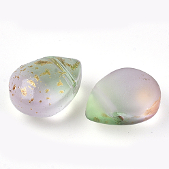 Светло-зеленый Двухцветный прозрачный стеклянный шарик, сверху просверленные бусы, с блеском порошок, матовые, слеза, светло-зеленый, 12.5x9.5x7 мм, отверстие : 1 мм
