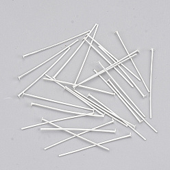Silver Brass Flat Head Pins, Cadmium Free & Lead Free, Silver Color Plated, 30x0.75~0.8mm, 20 Gauge, about 8000pcs/1000g, Head: 1.8mm