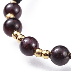 Garnet Adjustable Natural Garnet Braided Bead Bracelets, Nylon Cord Square Knot Bracelet, with Brass Findings, Golden, 2 inch(5.2cm)