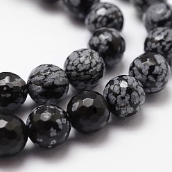 Snowflake Obsidian Natural Snowflake Obsidian Beads Strands, Faceted, Round, 8mm, Hole: 1mm, about 44pcs/strand, 14.9 inch~15.1 inch