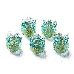 Turquoise Handmade Gold Foil Lampwork Beads, Jellyfish, Turquoise, 8.5~9.5x8.5mm, Hole: 1~1.5mm